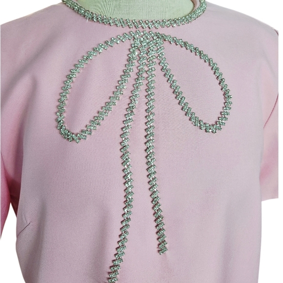 NWOT Pink Baby Pink  Dress with Embellished Sworowski Cristals Neckline - Picture 3 of 8